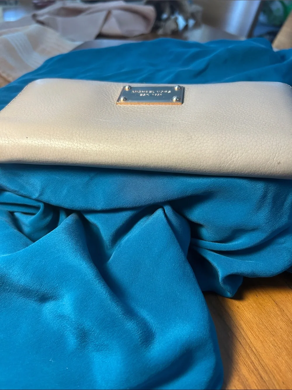 Michael Kors Cream Pebbled Leather Zip-Around Wallet with Gold Plate